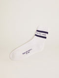Cotton socks with distressed finishes, blue stripes and logo| Golden Goose