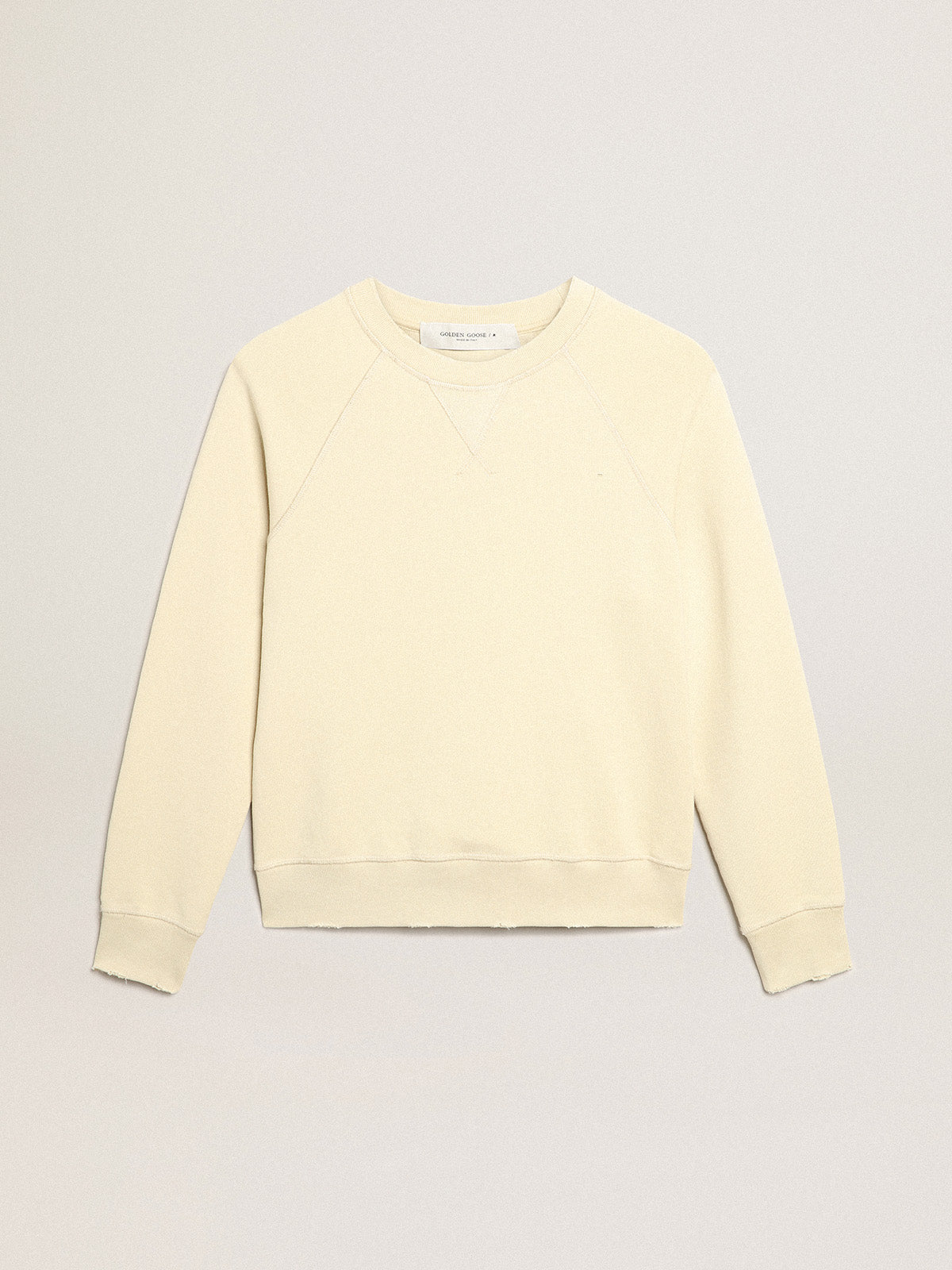 Marzipan-colored sweatshirt with lettering on the back| Golden Goose