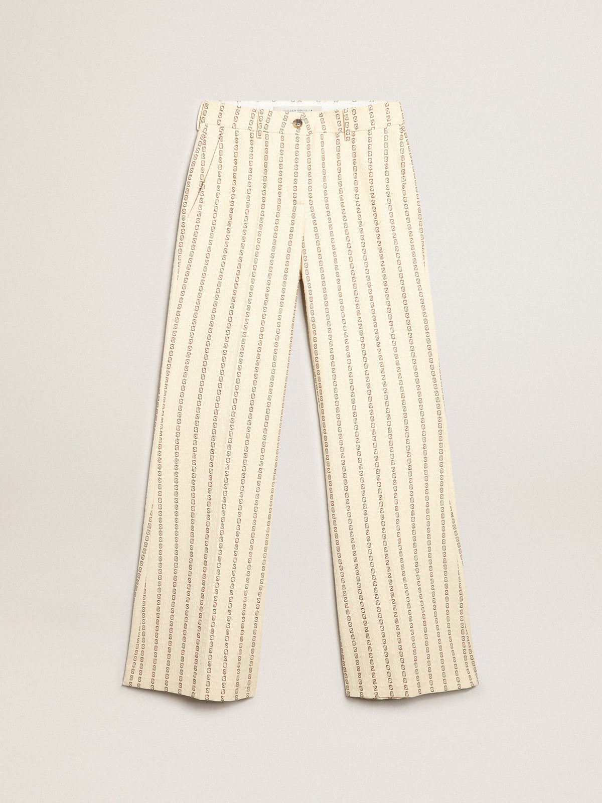 Cream-colored cotton pants with jacquard motif| Golden Goose
