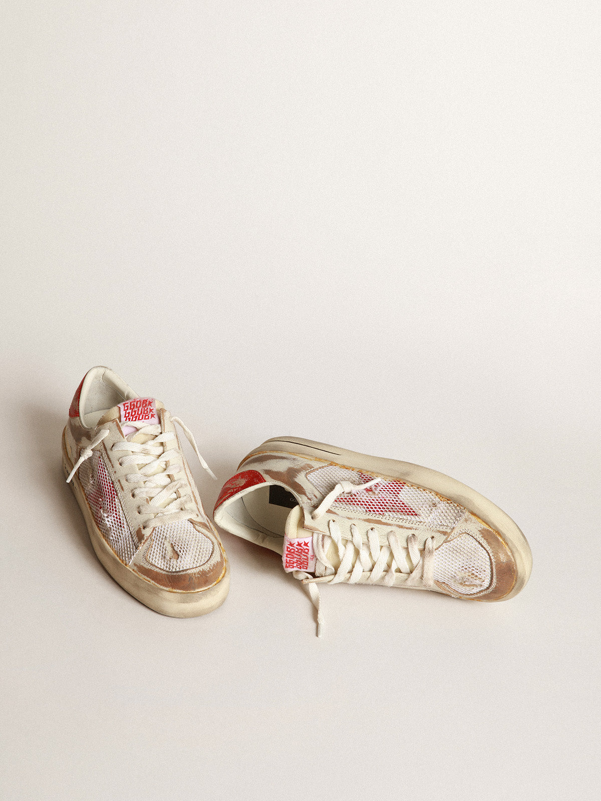 Stardan LAB sneakers in white leather and mesh with red laminated leather star| Golden Goose