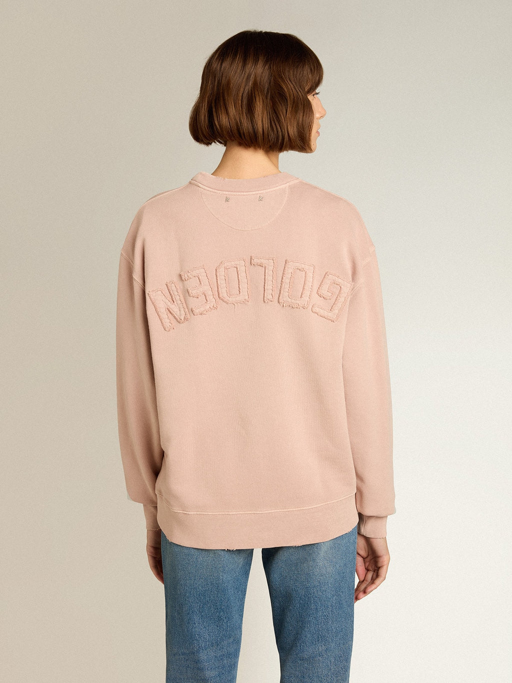 Powder-pink sweatshirt with reverse logo on the back - Jersey Capsule| Golden Goose