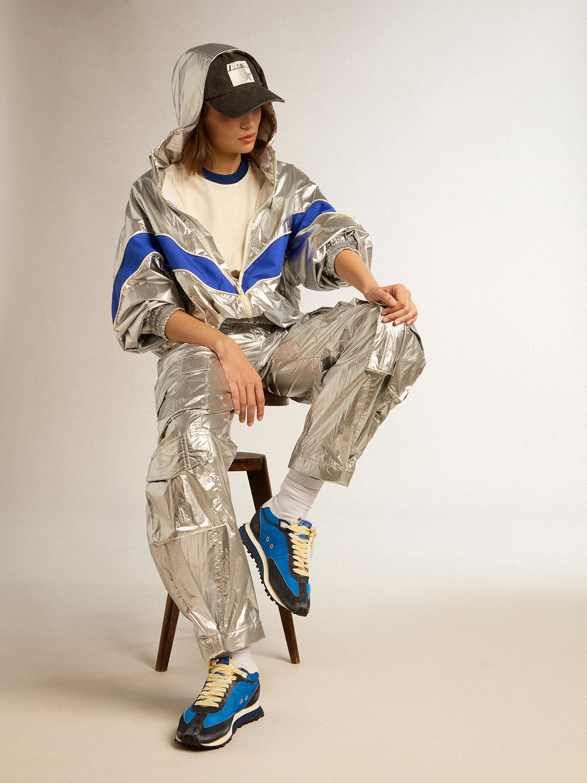 Women's windcheater in silver technical fabric| Golden Goose