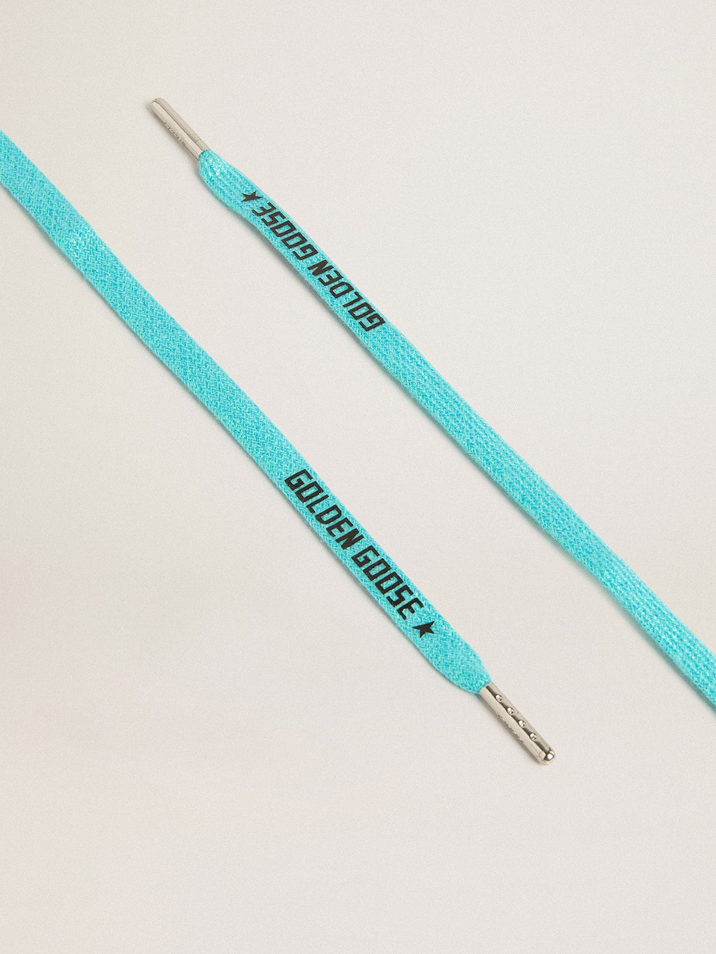 Light blue Lurex laces with contrasting black logo| Golden Goose