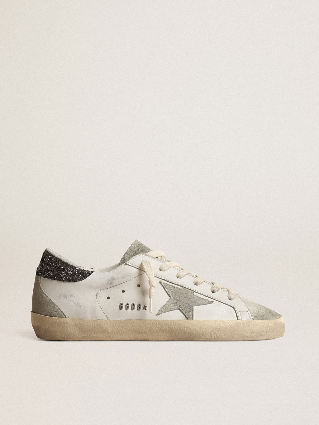 Women's Super-Star with gray star and dark gray glitter heel tab| Golden Goose