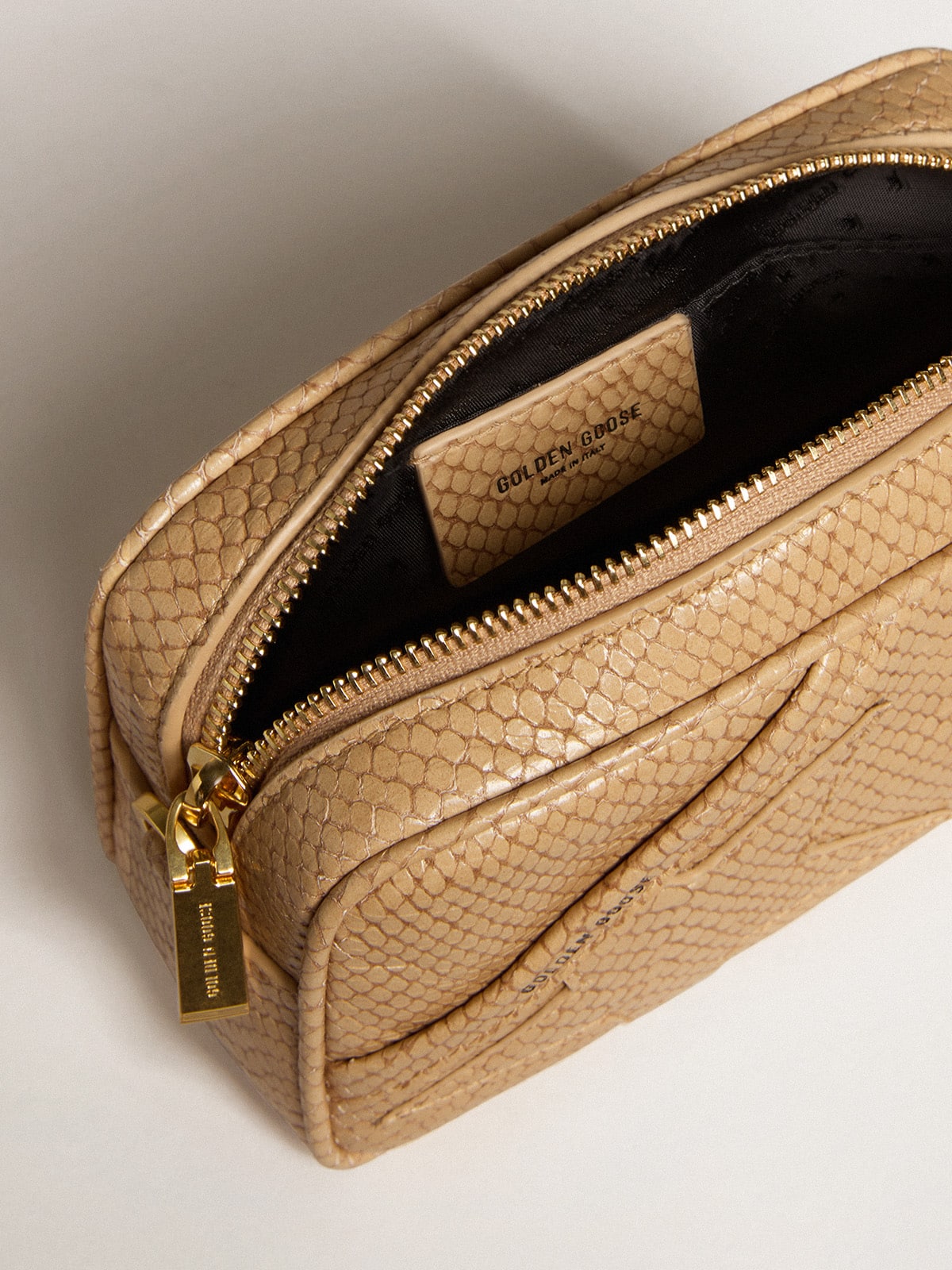 Mini Star Bag in beige snake-print leather| Golden Goose