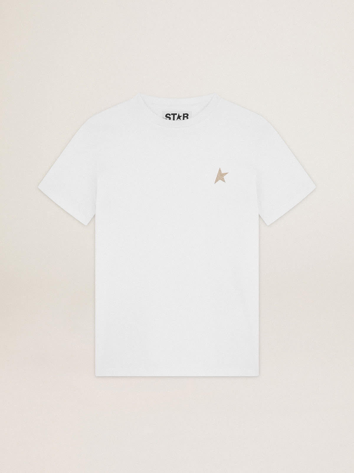 White Star Collection T-shirt with star in gold glitter on the front| Golden Goose