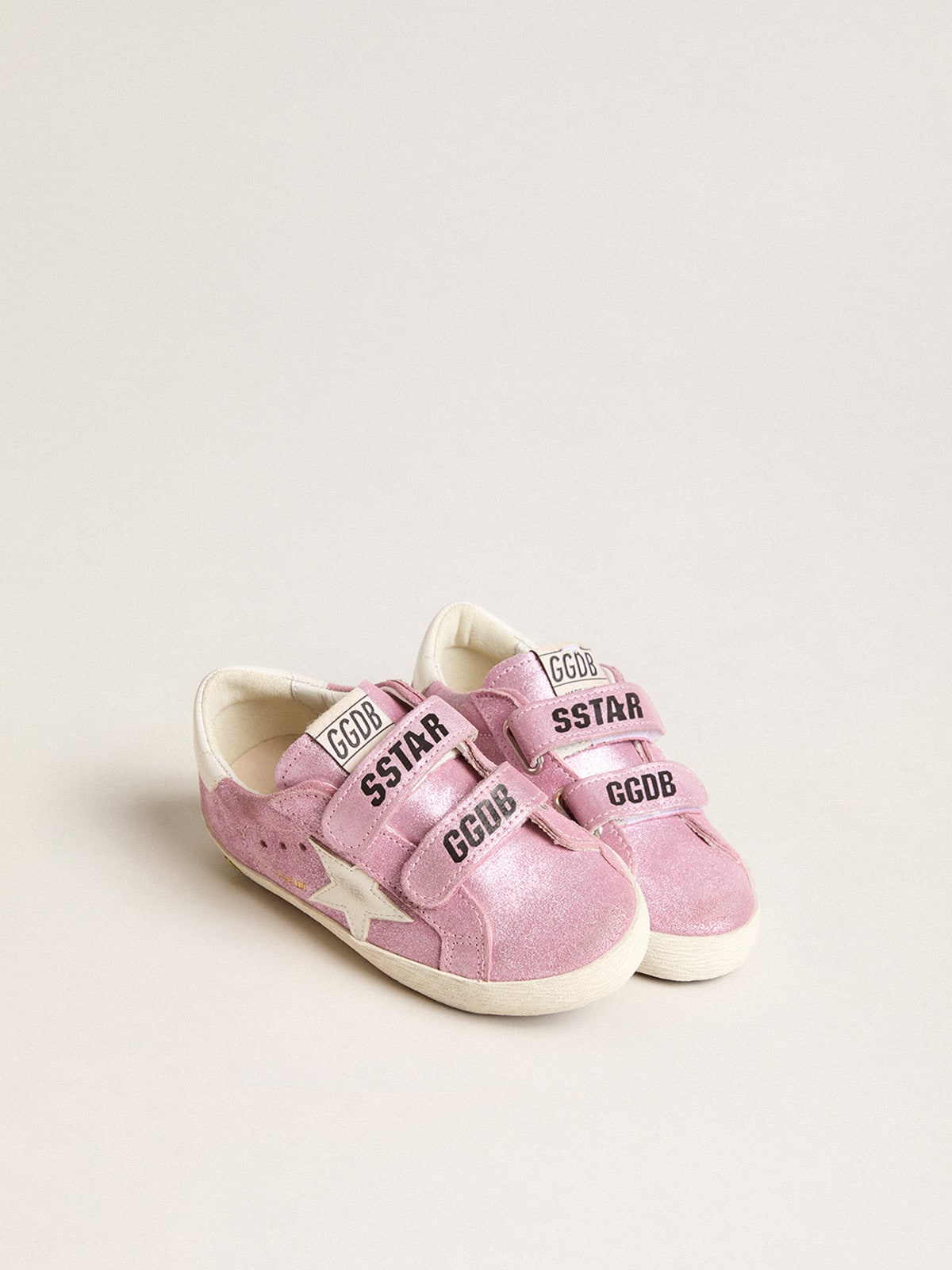 Junior Old School in metallic pink suede with white leather star and heel tab| Golden Goose