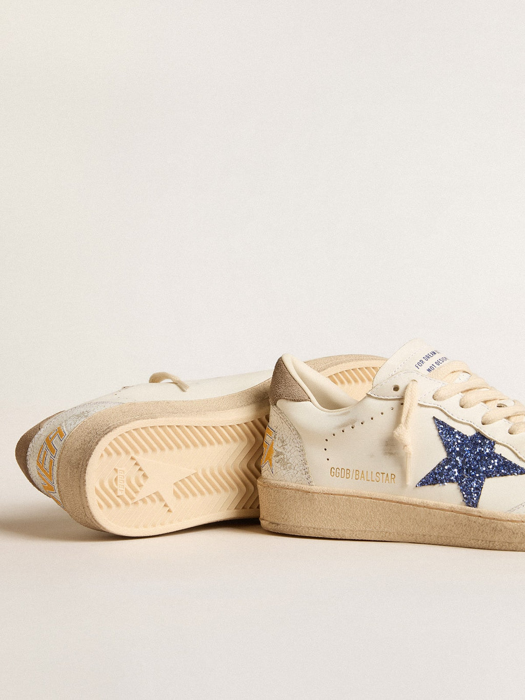 Ball Star with blue glitter star and dove-gray suede heel tab| Golden Goose
