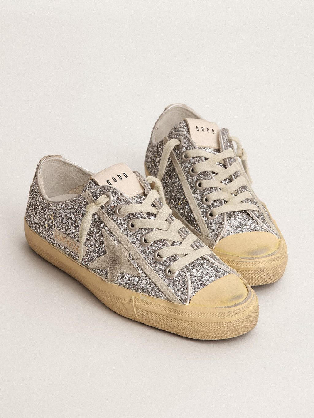 Women's V-Star LTD in silver glitter with ice-gray suede star| Golden Goose
