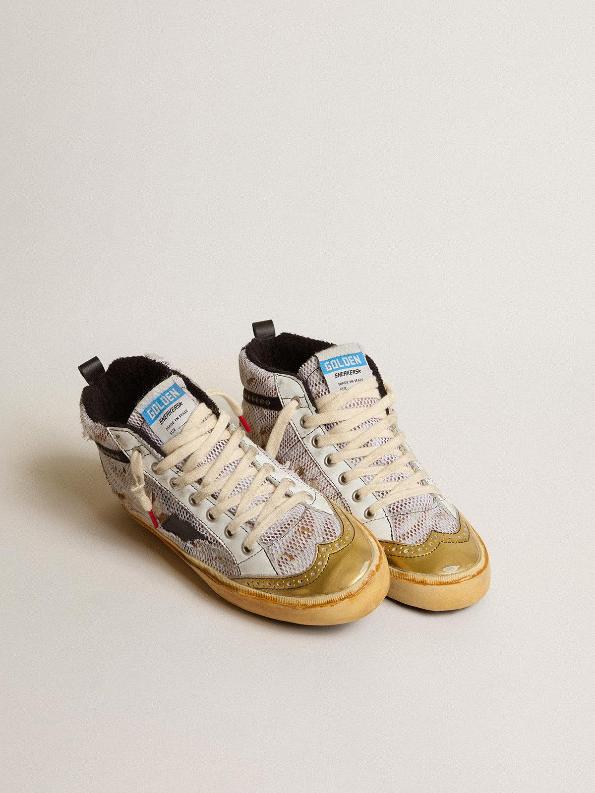 Mid Star LAB in pony skin and mesh with black star and studded flash| Golden Goose