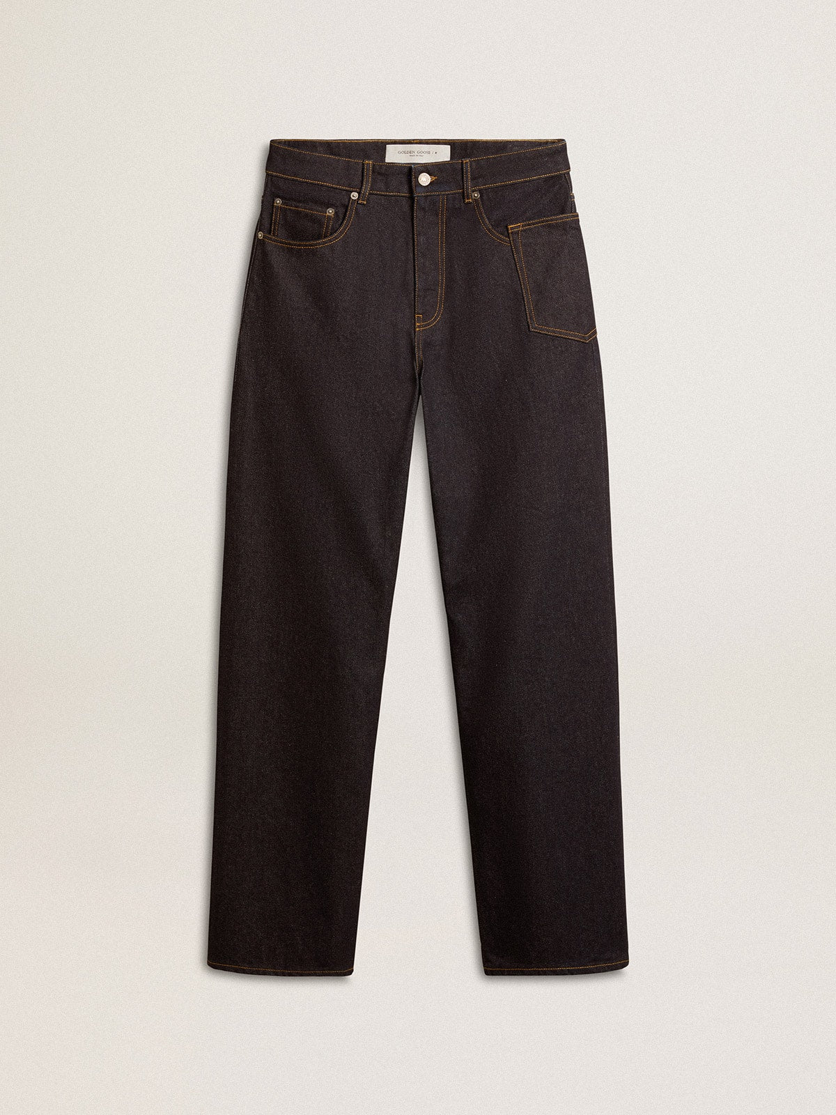 Men's dark blue wide-leg jeans in one-wash denim