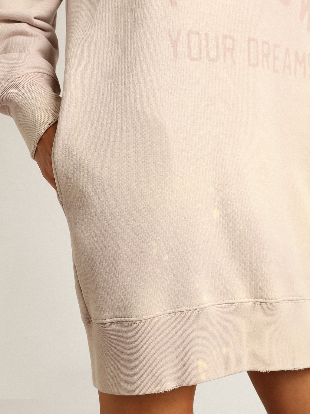 Distressed-finish pale pink sweatshirt dress| Golden Goose