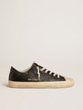 Men's V-Star in black nappa leather with a black leather star| Golden Goose
