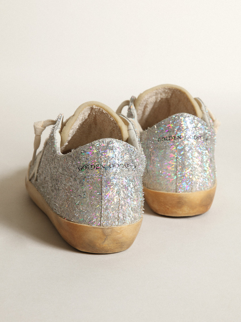 Super-Star with silver lurex details and white leather star| Golden Goose