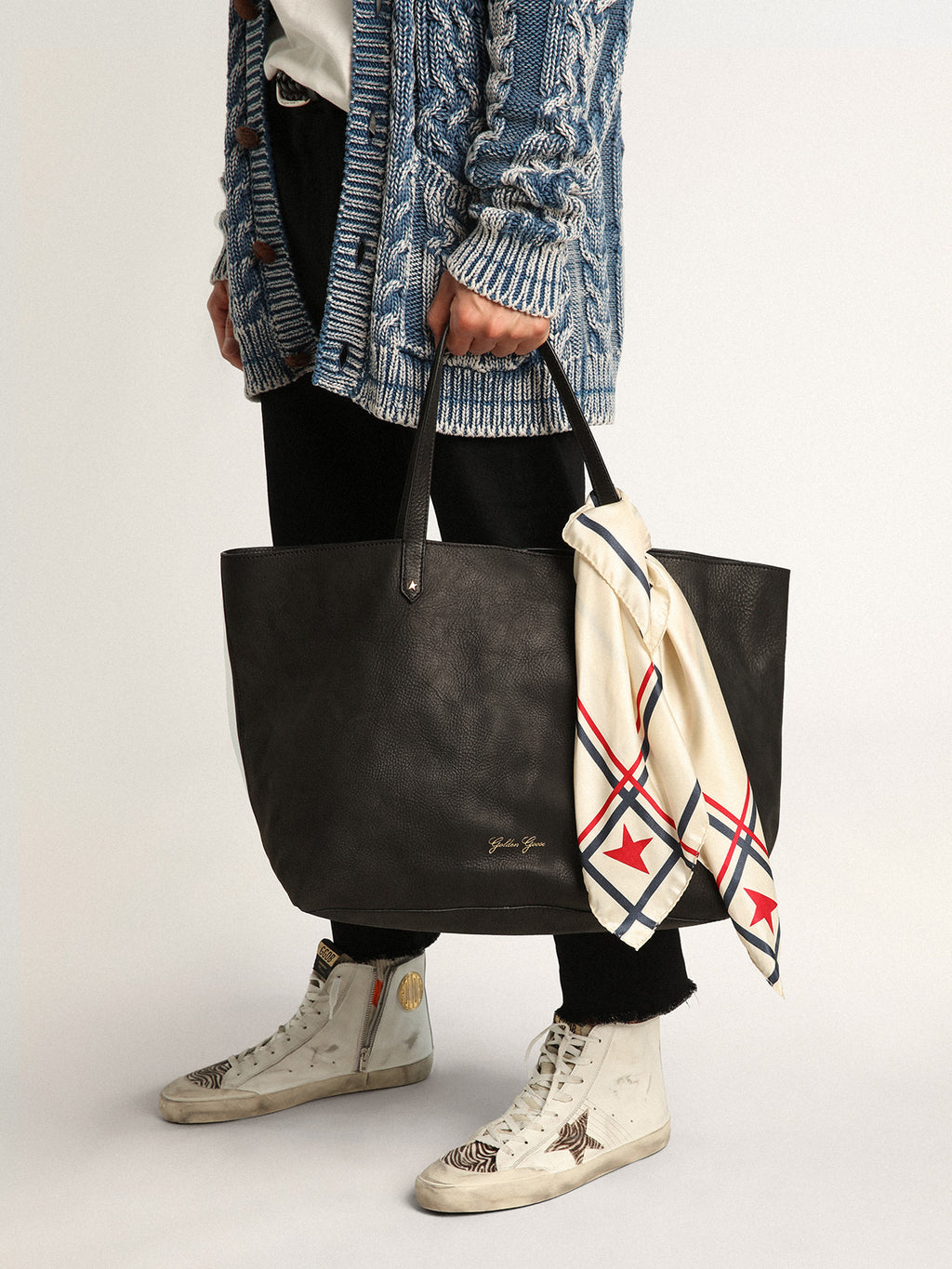 White scarf with contrasting color stars and stripes| Golden Goose