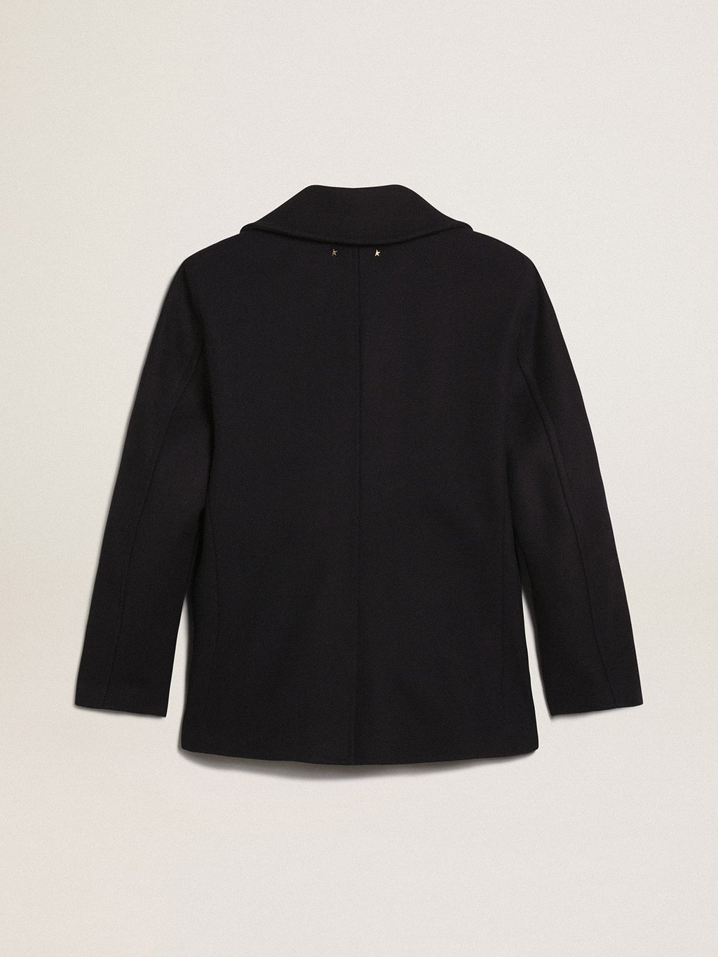 Men's double-breasted coat in dark blue wool with gold buttons| Golden Goose