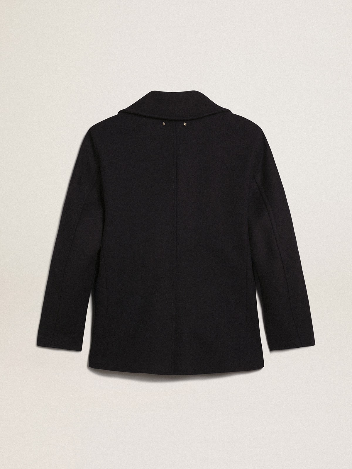 Men's double-breasted coat in dark blue wool with gold buttons| Golden Goose