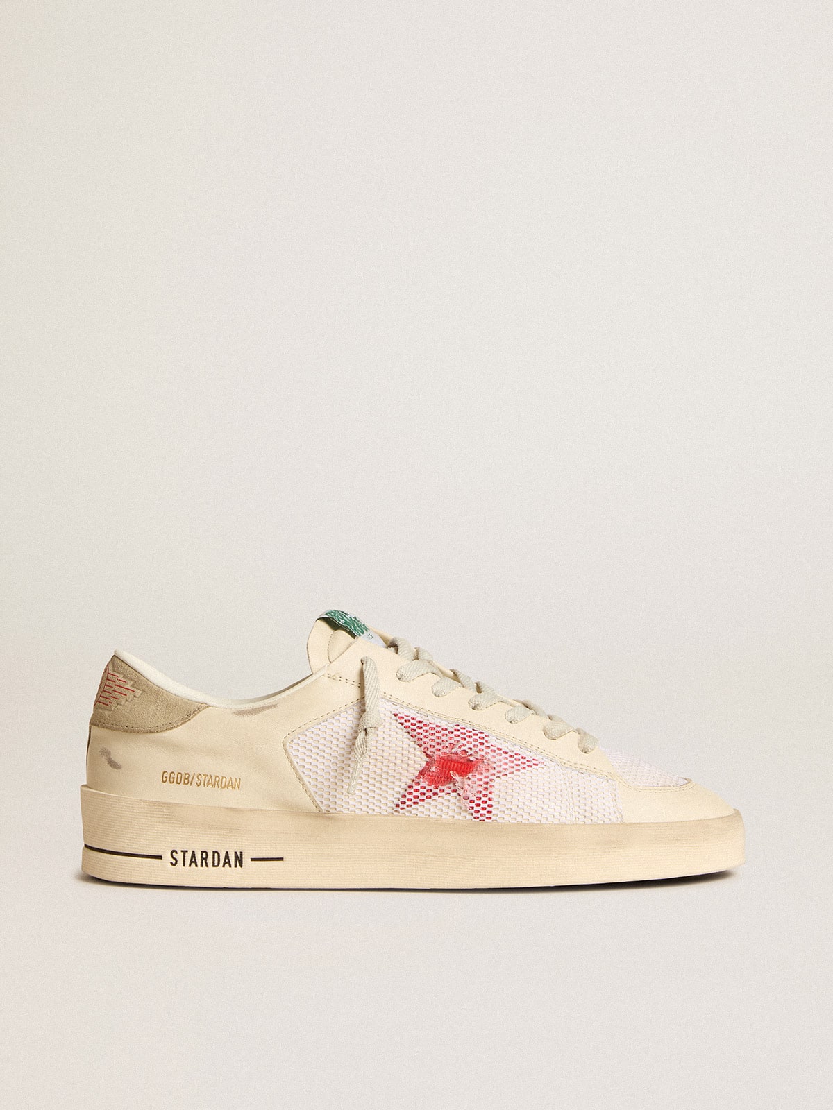 Men's Stardan in white leather and mesh with red star and sand-colored heel tab| Golden Goose