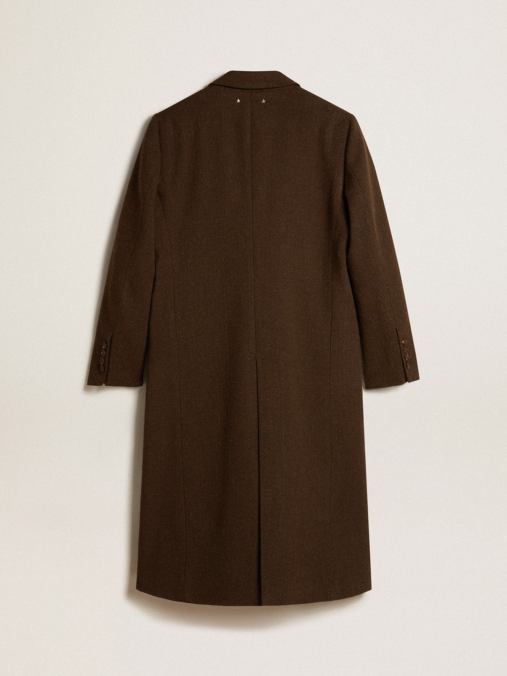 Women's one-and-a-half-breasted coat in bark-colored wool| Golden Goose