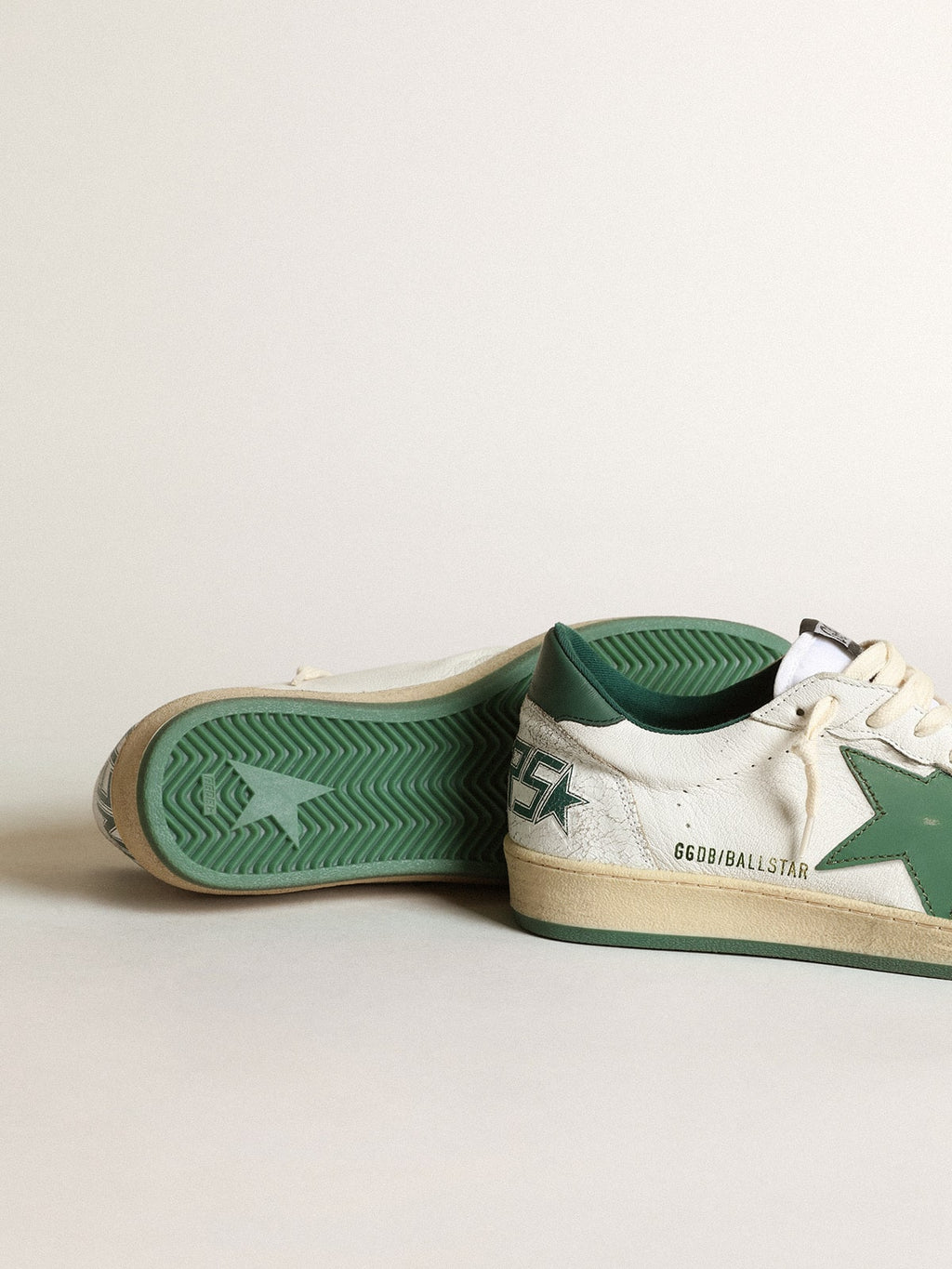 Men's Ball Star in white nappa leather with green leather star and heel tab| Golden Goose