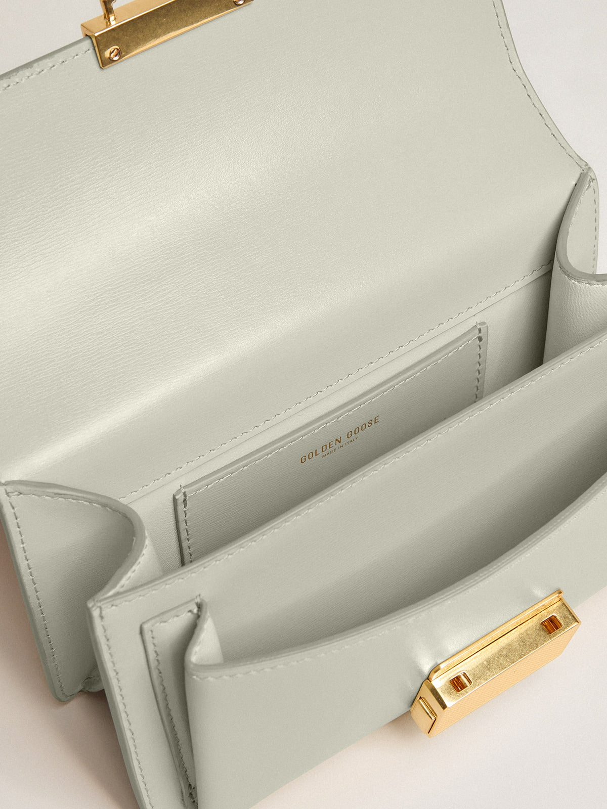 Small Venezia Bag in mineral-gray boarded leather with gold details| Golden Goose