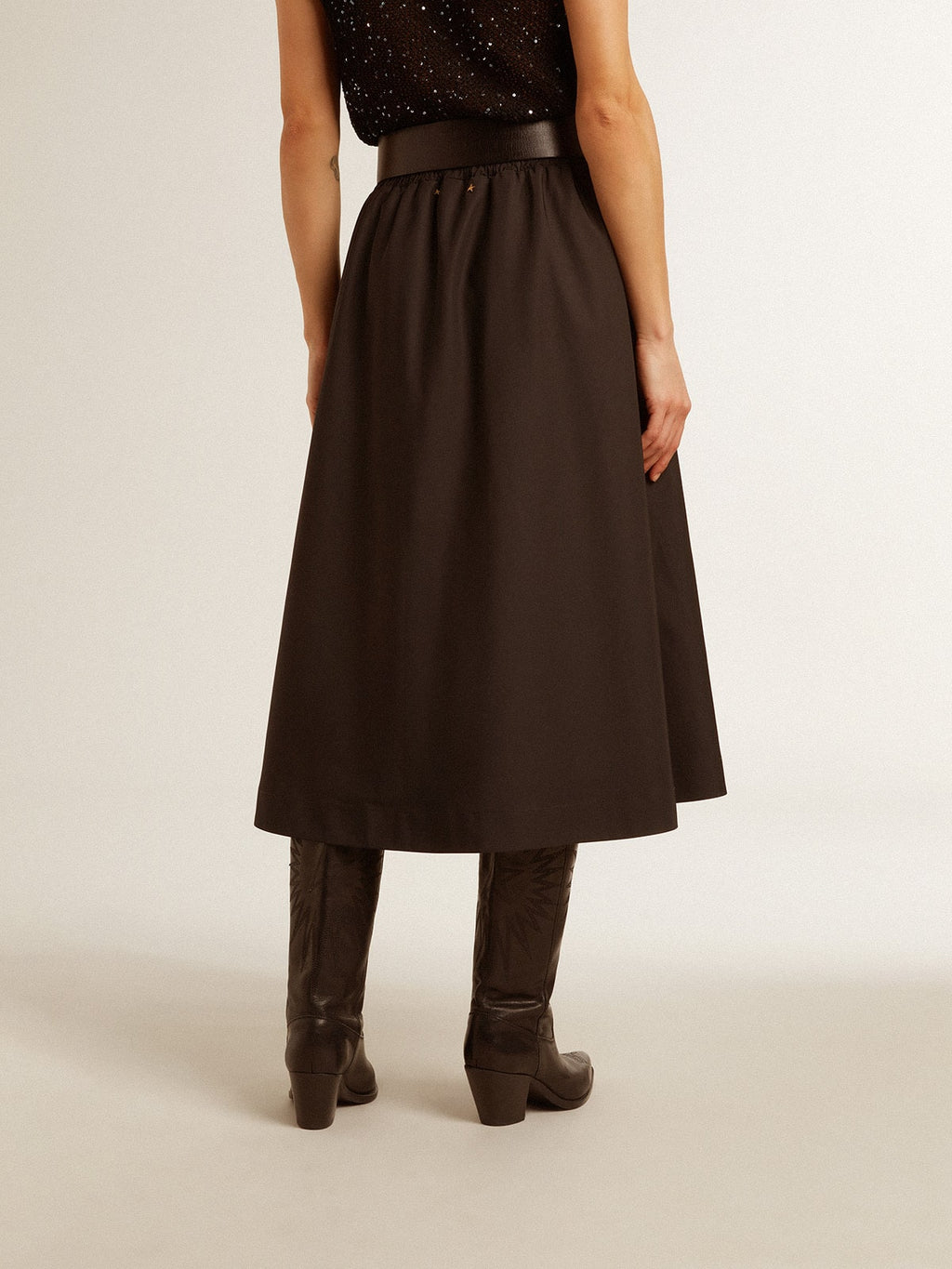 Flared skirt in black technical nylon