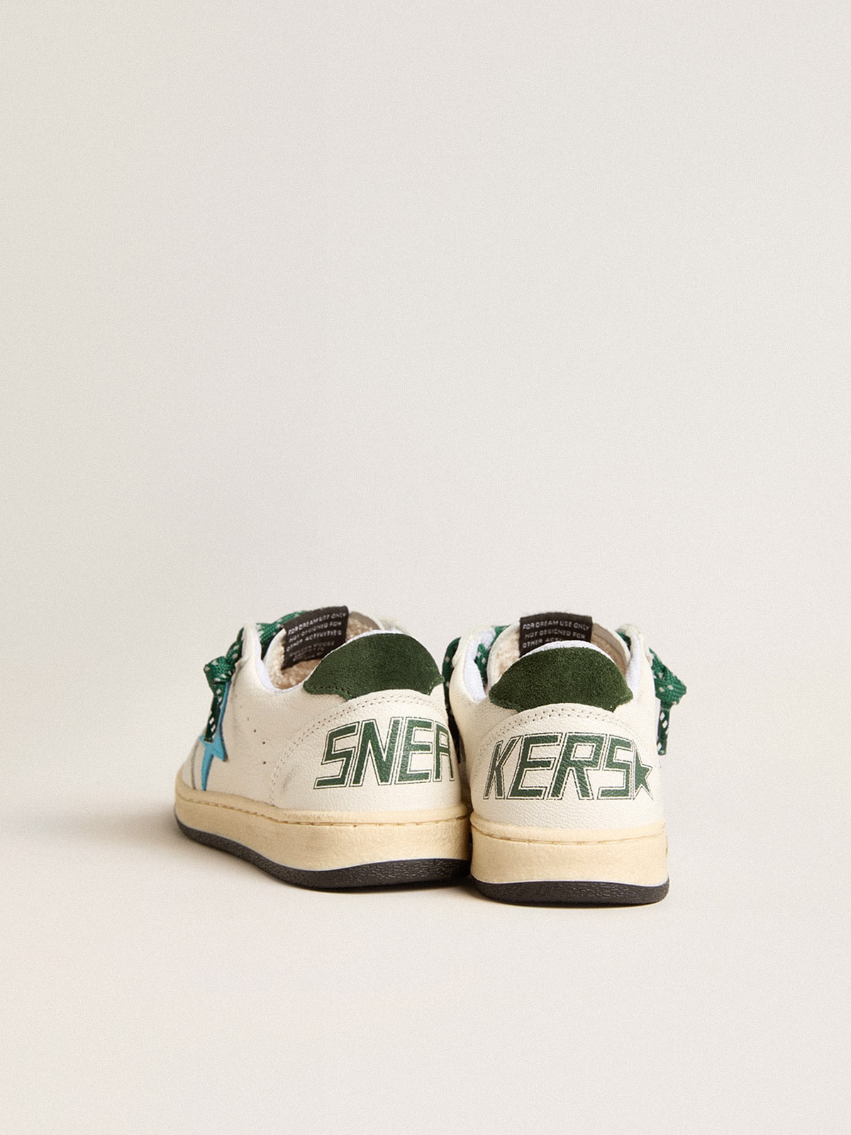 Junior Ball Star with turquoise star and green suede heel tab| Golden Goose