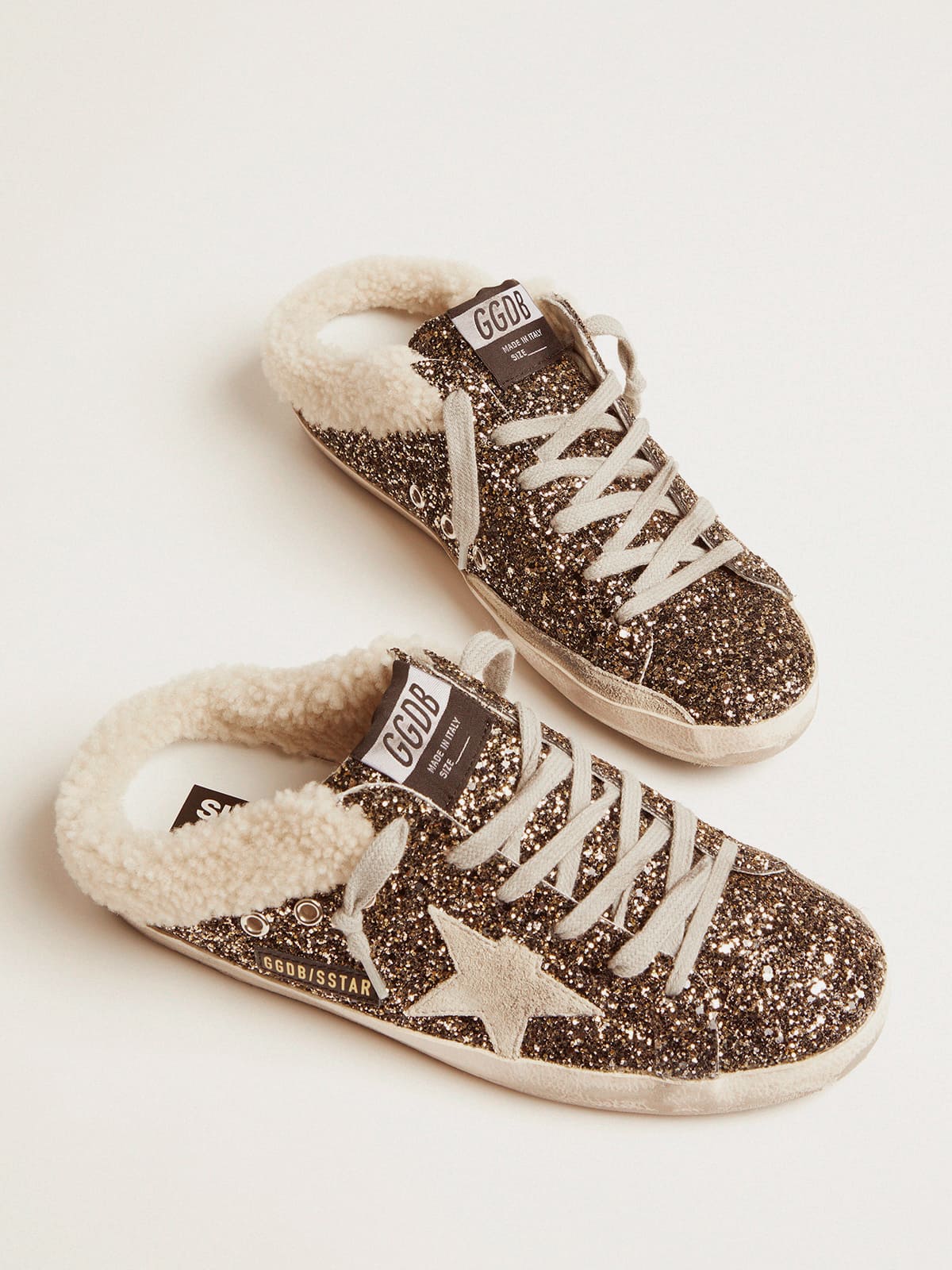 Women's Super-Star Sabot with glitter and shearling interior| Golden Goose