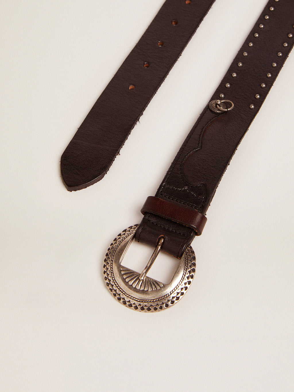 Black Ranch belt in washed leather with silver color studs| Golden Goose
