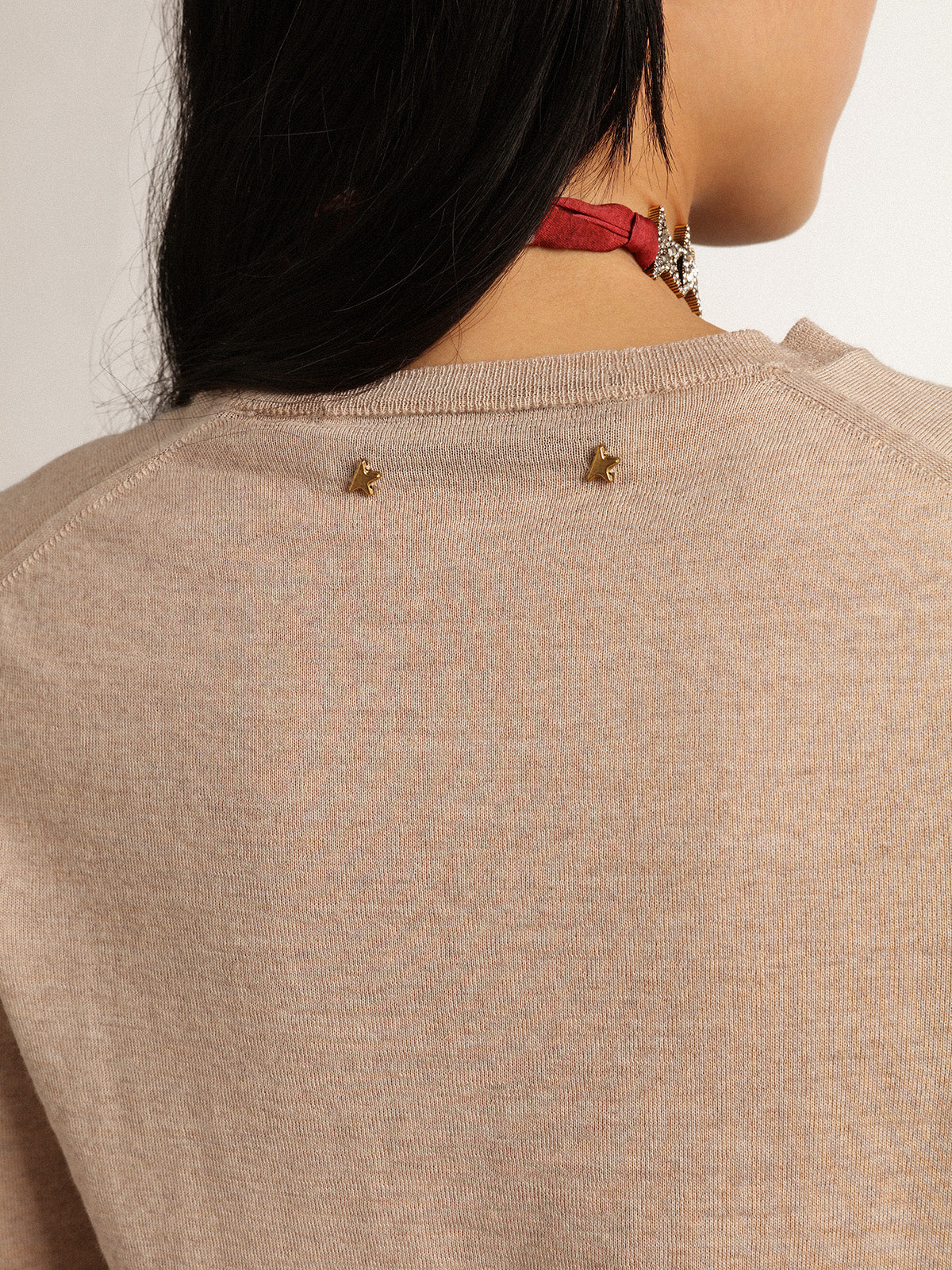Women's sweater in light brown merino wool| Golden Goose