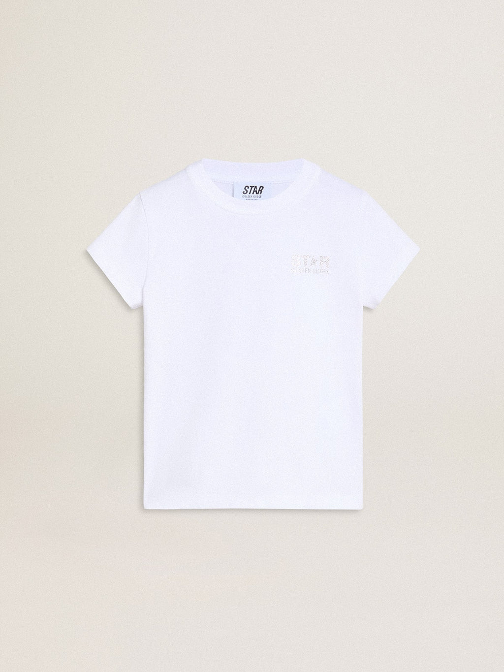 White and silver T-shirt with logo and maxi star in silver glitter| Golden Goose