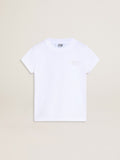 White and silver T-shirt with logo and maxi star in silver glitter| Golden Goose