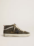 Women's Mid-Star in olive-green suede with black glitter star and pony skin heel tab| Golden Goose