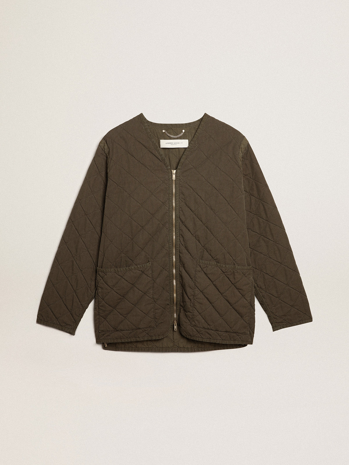 Olive-green quilted jacket| Golden Goose