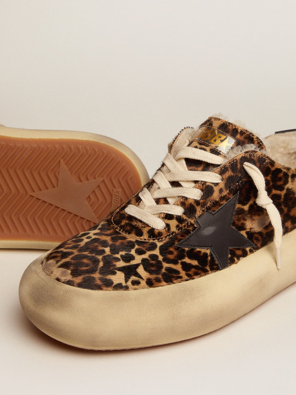 Space-Star shoes in animal-print pony skin with shearling lining| Golden Goose