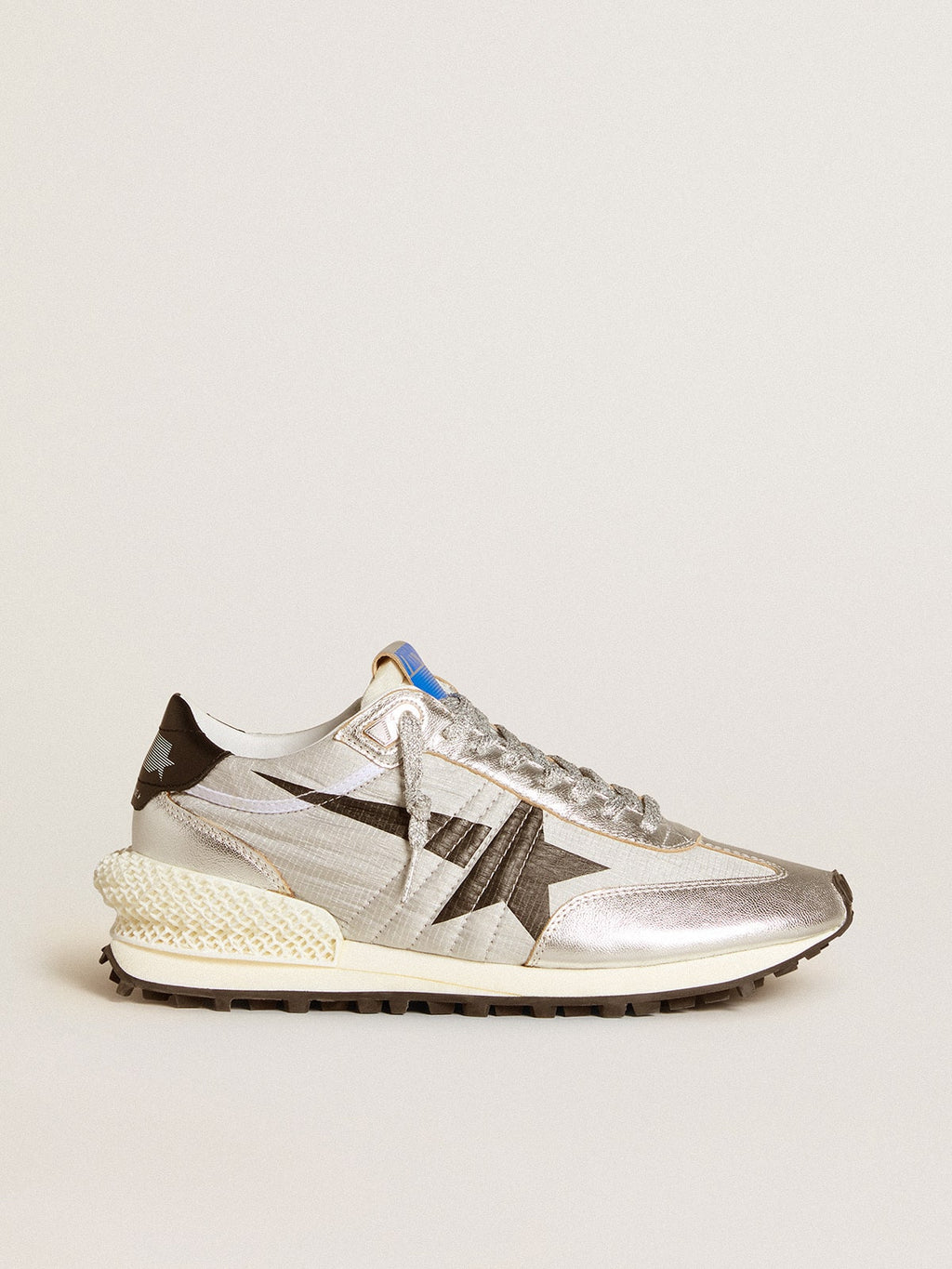 Women's Marathon with silver ripstop nylon upper and black star| Golden Goose