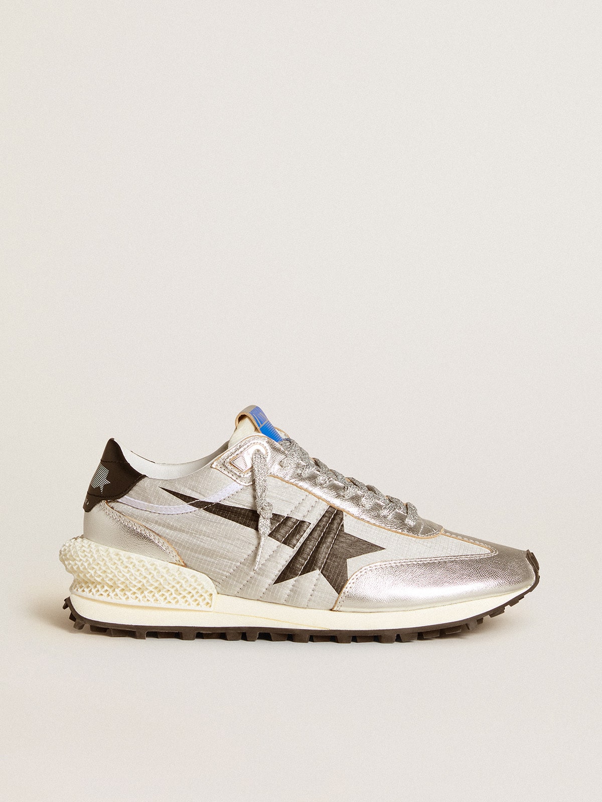 Women's Marathon with silver ripstop nylon upper and black star| Golden Goose