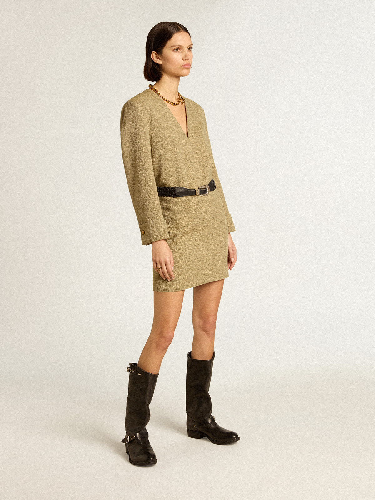Pale beech-colored short woolen dress| Golden Goose