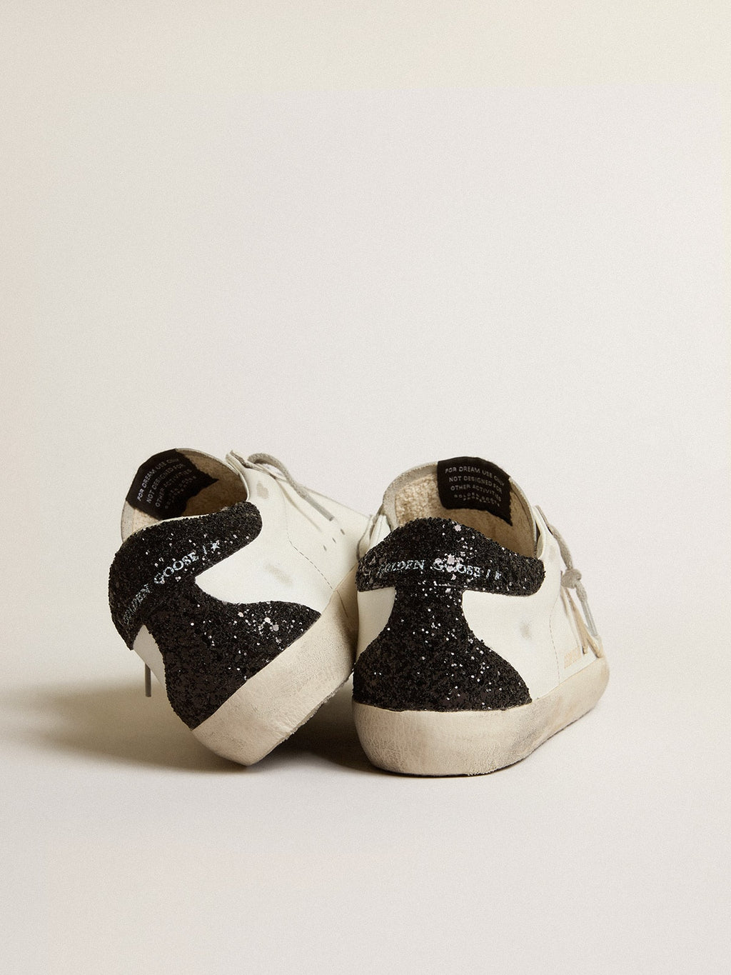 Women's Super-Star with gold star and black glitter heel tab| Golden Goose