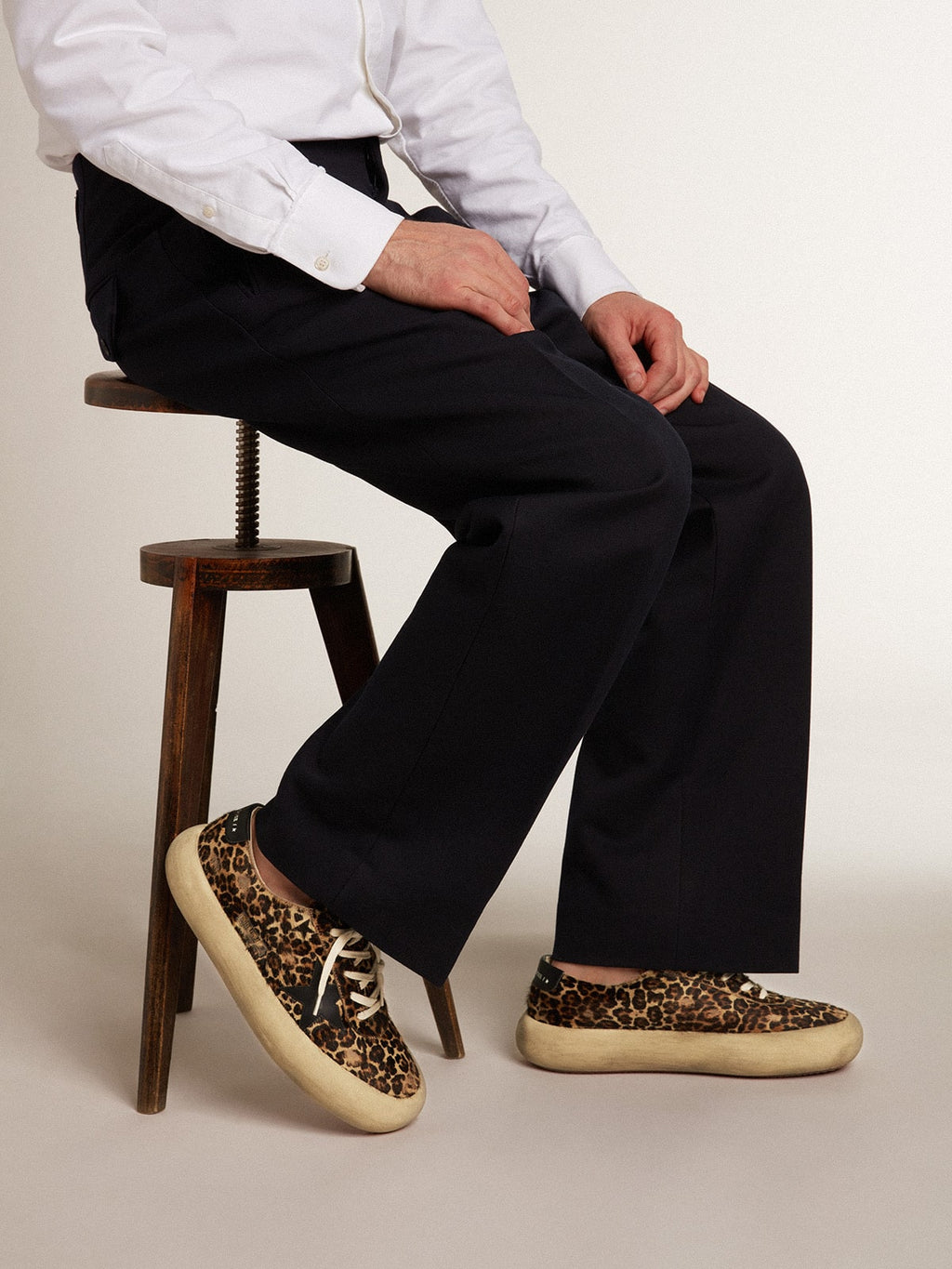 Men's Space-Star in leopard print pony skin with black star and heel| Golden Goose