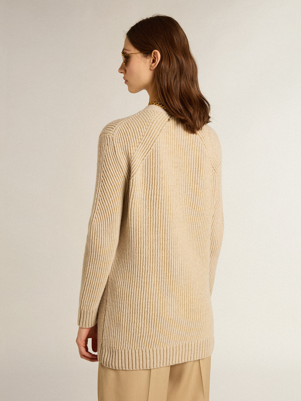 Wool blend cardigan with fisherman's rib knit| Golden Goose