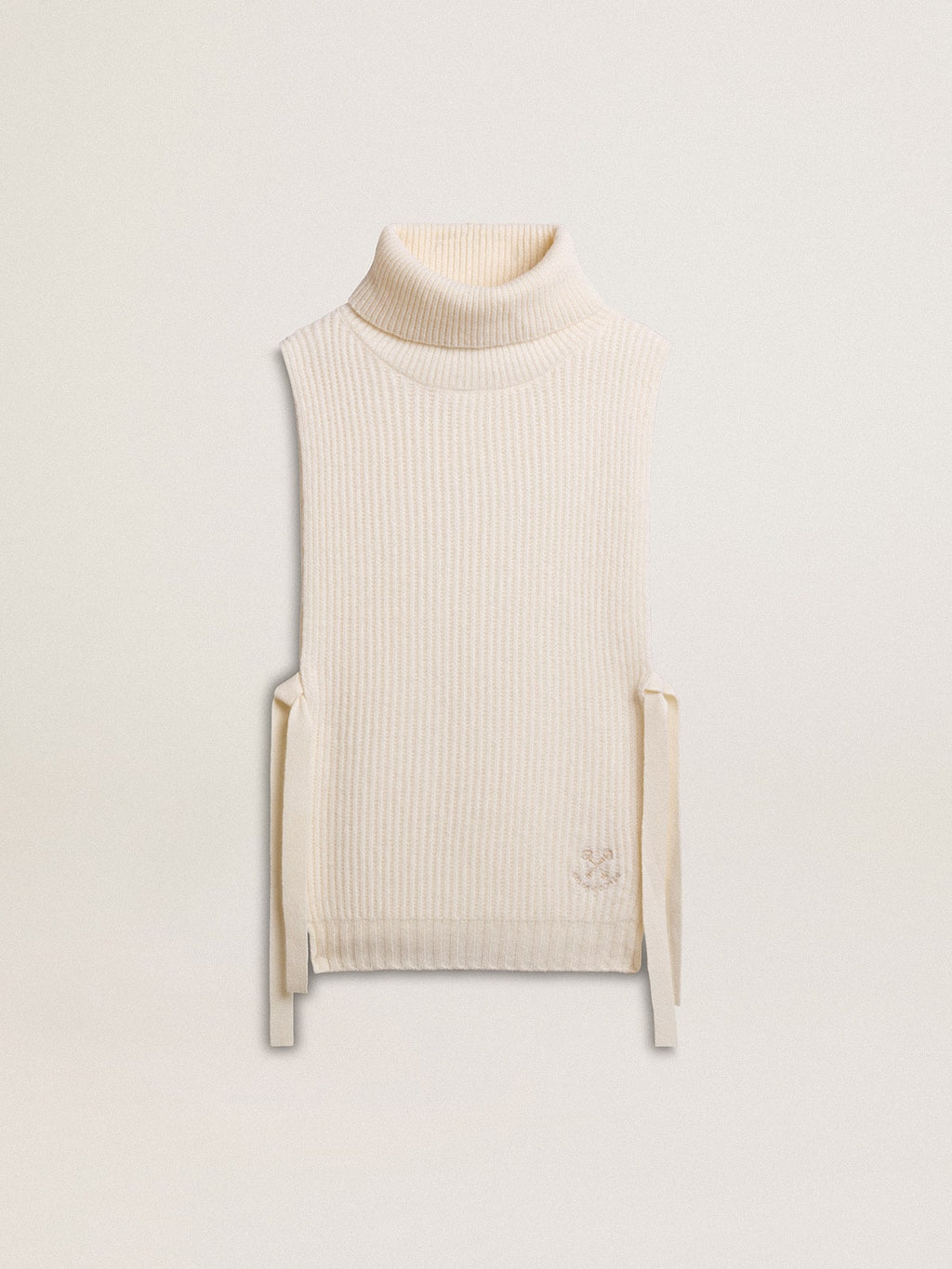 Unisex white high-neck sleeveless sweater in ribbed wool| Golden Goose