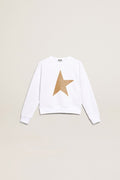 Girls' white sweatshirt with gold maxi star on the front| Golden Goose