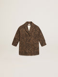 Girls' single-breasted coat in wool with jacquard animal print| Golden Goose