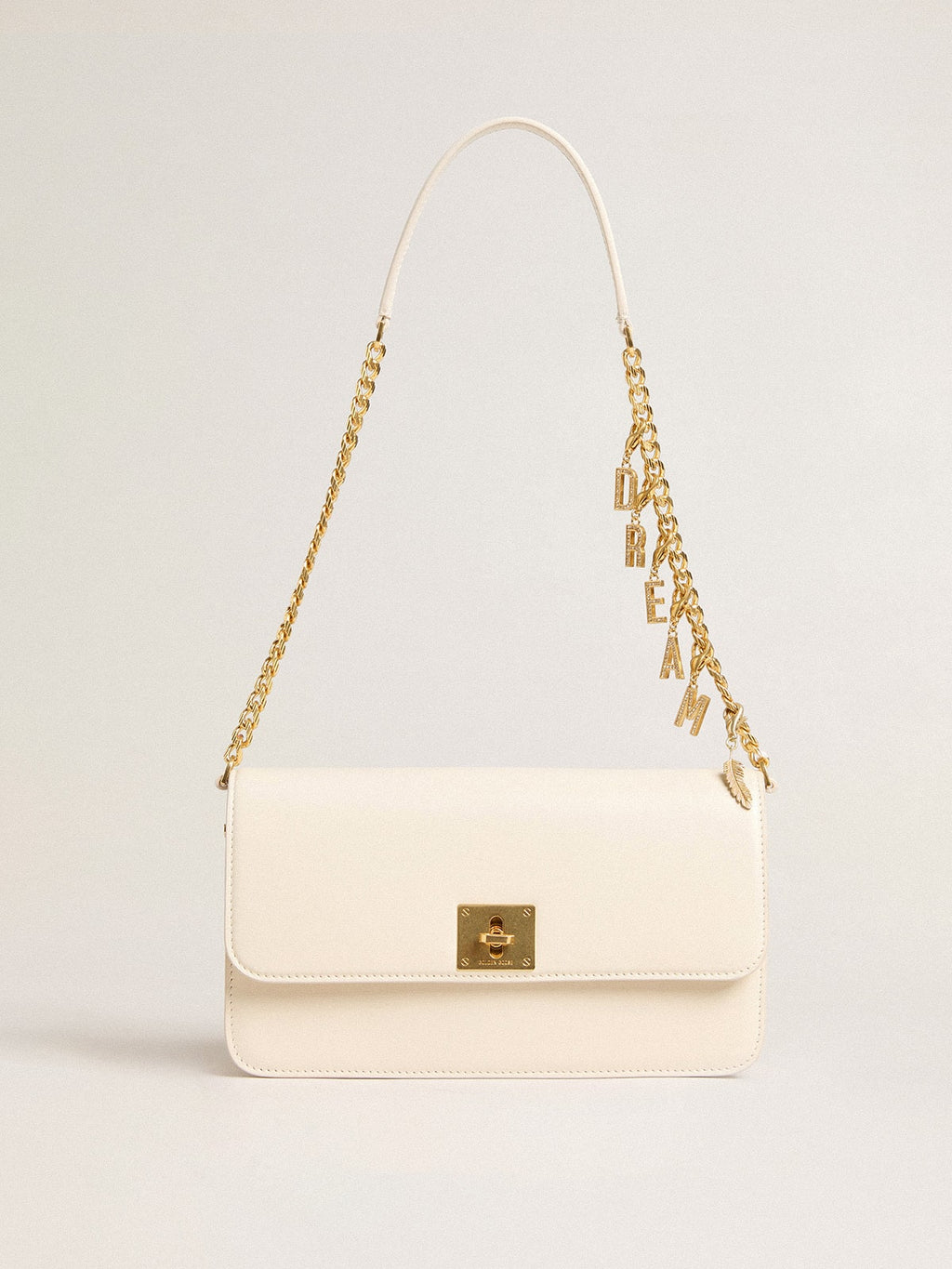 Gioia Bag in butter-colored boarded leather with gold details| Golden Goose