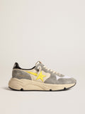 Running Sole in beige nylon and gray suede with yellow star| Golden Goose