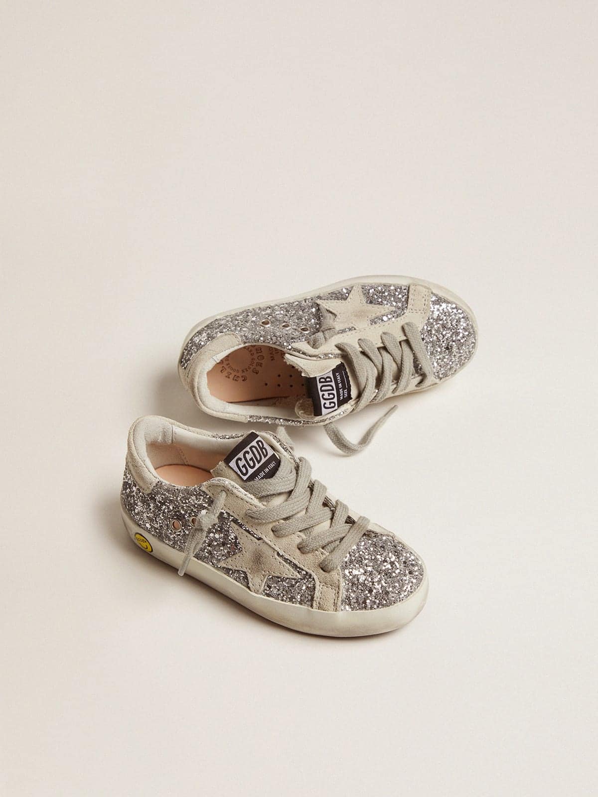 Junior Super-Star with silver glitter and suede details| Golden Goose