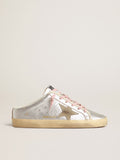 Super-Star Sabots in silver metallic leather with suede star| Golden Goose