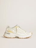Women's Lightstar in white leather and mesh with worn-white star| Golden Goose