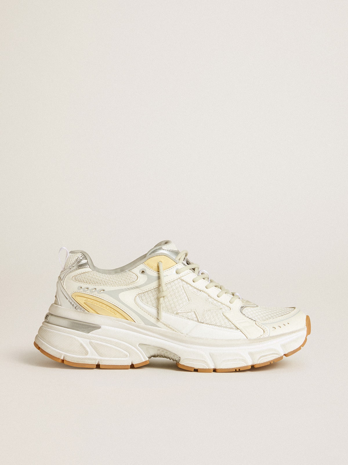 Women's Lightstar in white leather and mesh with worn-white star| Golden Goose